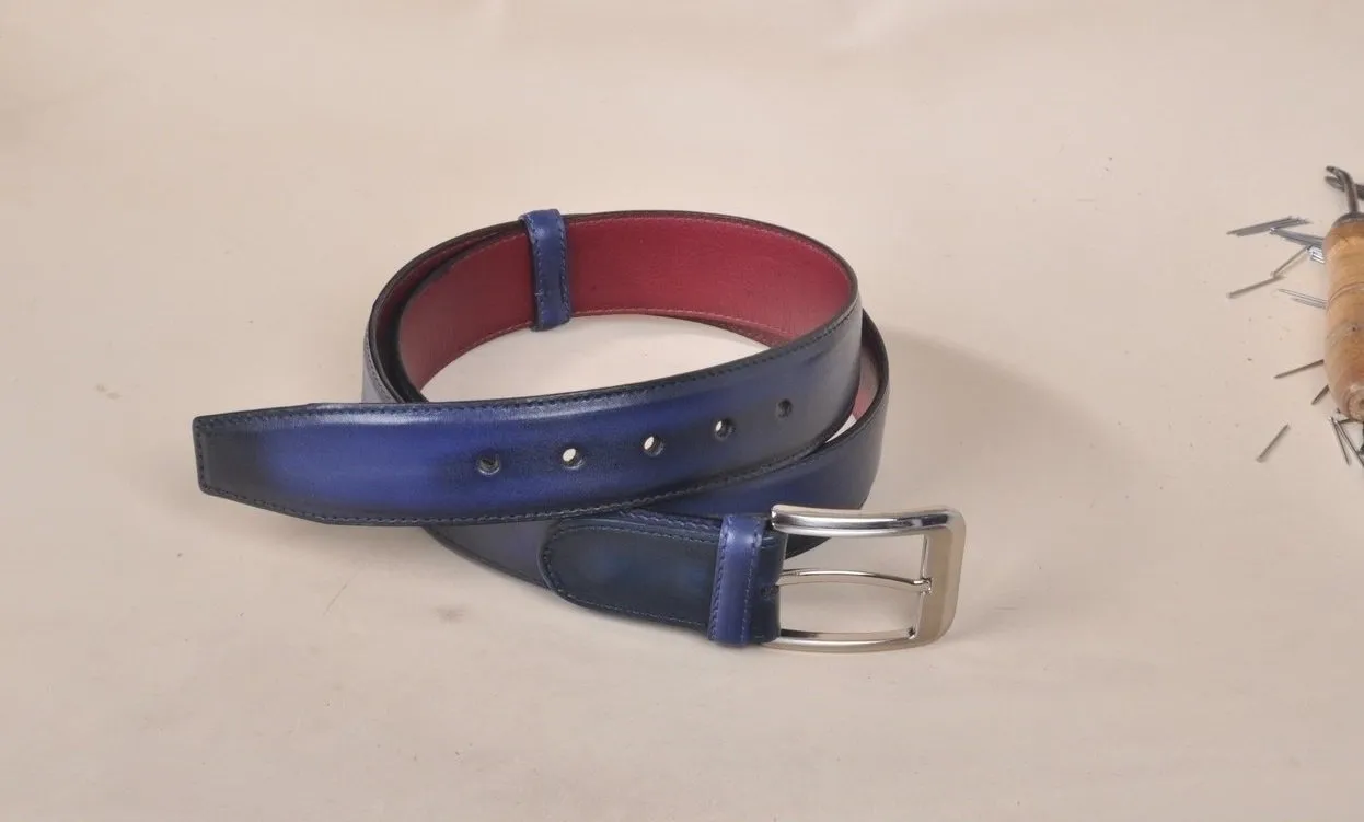 TucciPolo Navy Handpolished Mens Leather Luxury Belt