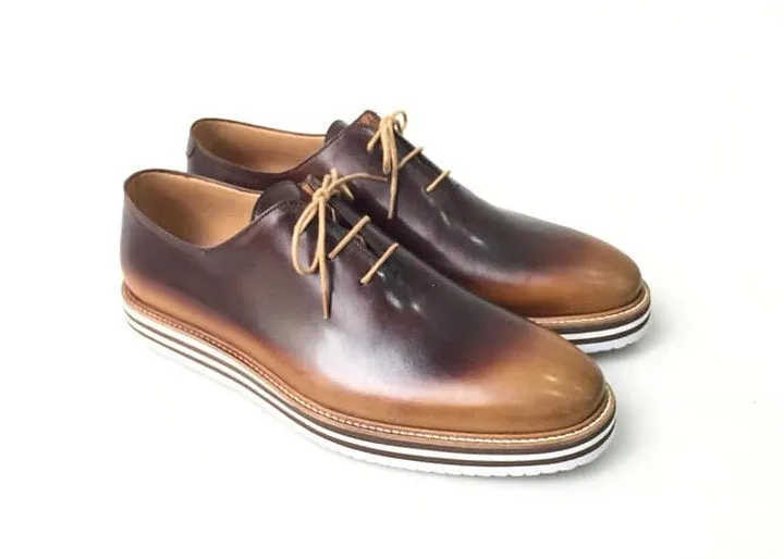 TucciPolo Newest Arrival Mens Sporty Handmade Italian Leather Brownish Oxford Casual Sneaker Dress Shoes