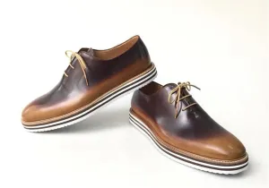 TucciPolo Newest Arrival Mens Sporty Handmade Italian Leather Brownish Oxford Casual Sneaker Dress Shoes