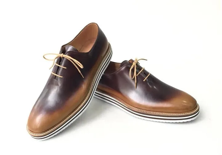 TucciPolo Newest Arrival Mens Sporty Handmade Italian Leather Brownish Oxford Casual Sneaker Dress Shoes