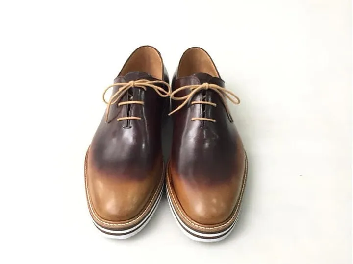 TucciPolo Newest Arrival Mens Sporty Handmade Italian Leather Brownish Oxford Casual Sneaker Dress Shoes