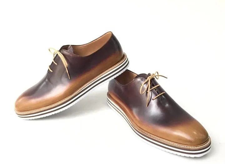 TucciPolo Newest Arrival Mens Sporty Handmade Italian Leather Brownish Oxford Casual Sneaker Dress Shoes