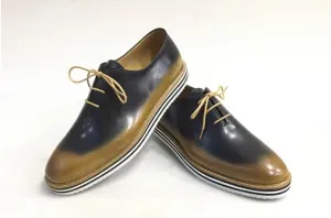 TucciPolo Newest Arrival Mens Sporty Handmade Italian Leather Oxford Blackish Beige Casual Sneaker Dress Shoes
