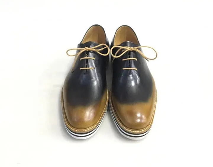 TucciPolo Newest Arrival Mens Sporty Handmade Italian Leather Oxford Blackish Beige Casual Sneaker Dress Shoes