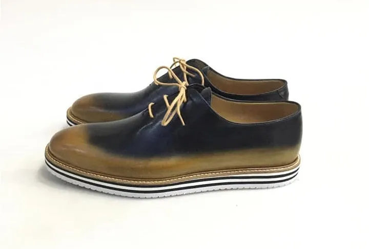 TucciPolo Newest Arrival Mens Sporty Handmade Italian Leather Oxford Blackish Beige Casual Sneaker Dress Shoes