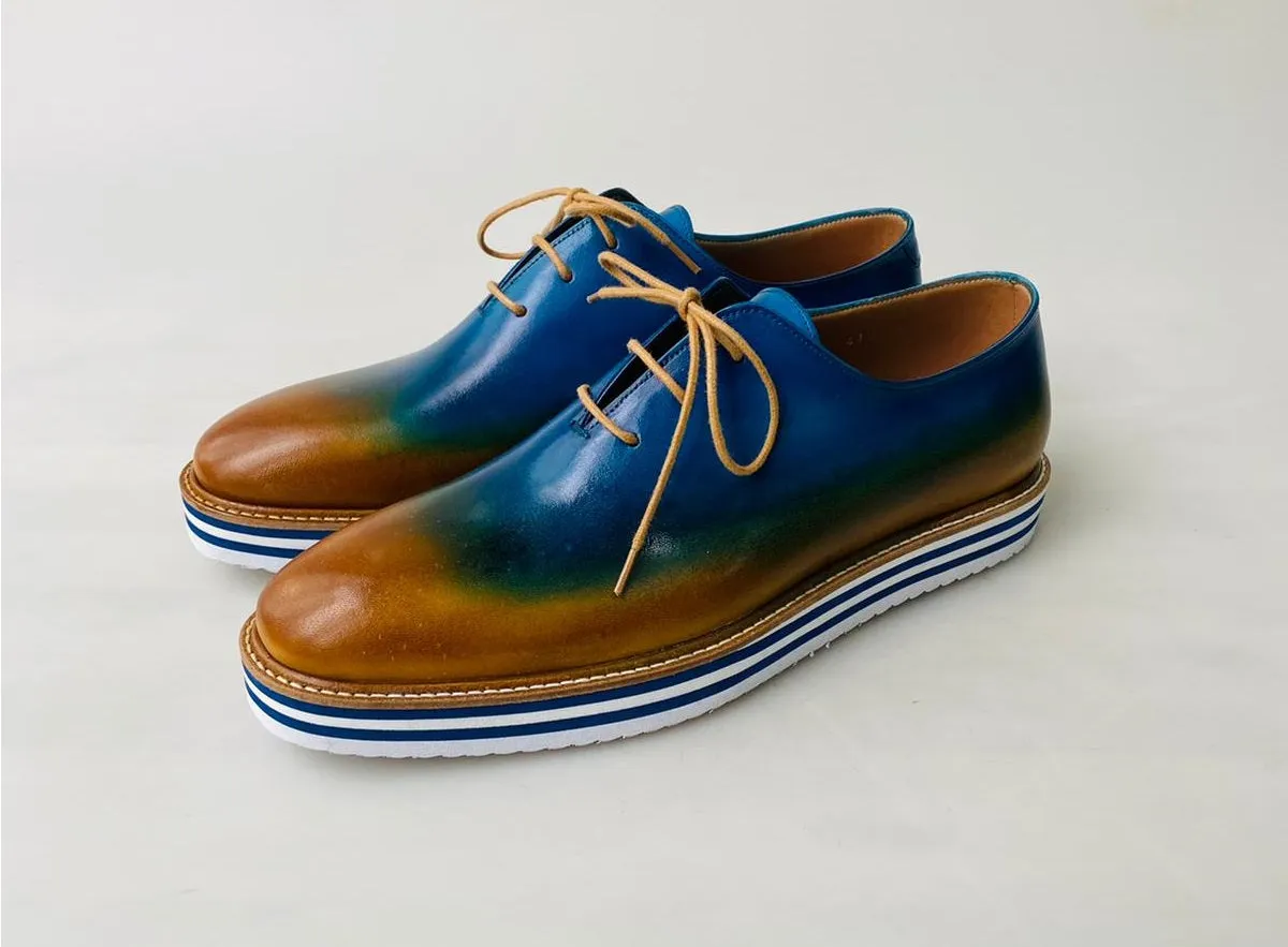TucciPolo Newest Arrival Mens Sporty Handmade Italian Leather Oxford Blueish Beige Casual Sneaker Dress Shoes