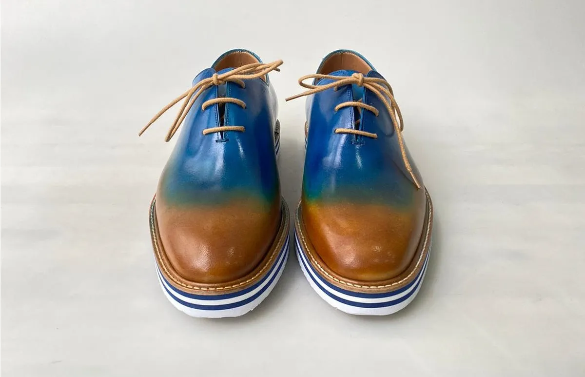 TucciPolo Newest Arrival Mens Sporty Handmade Italian Leather Oxford Blueish Beige Casual Sneaker Dress Shoes