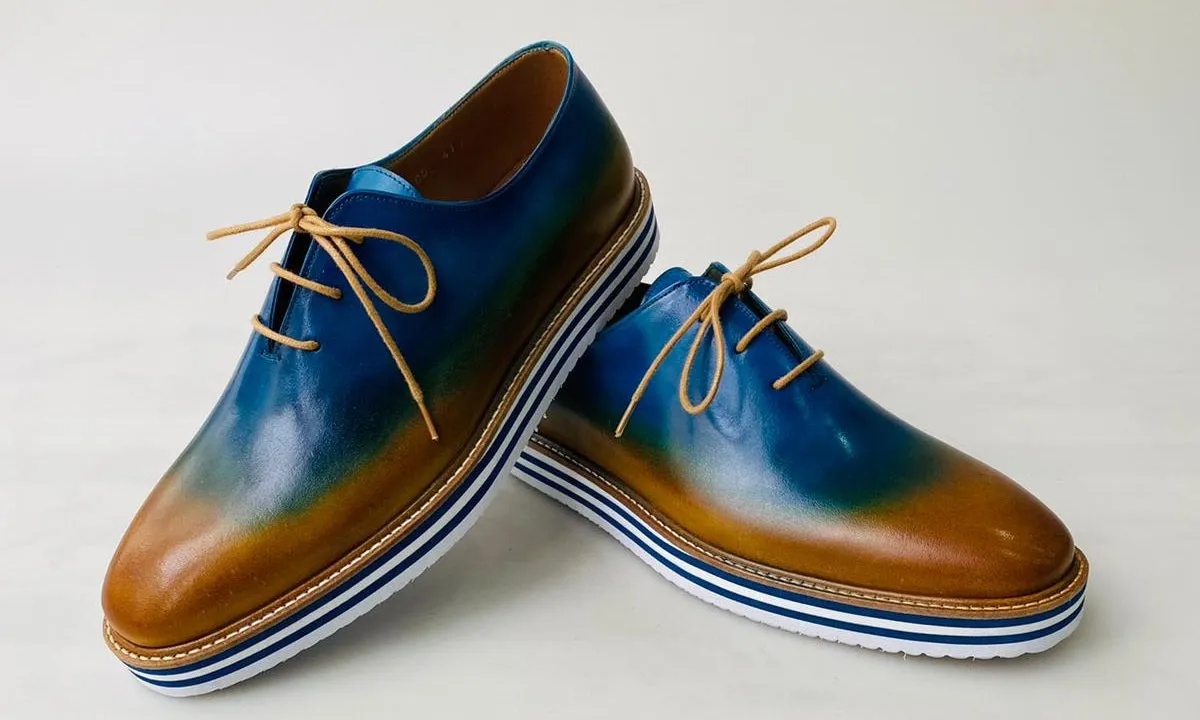 TucciPolo Newest Arrival Mens Sporty Handmade Italian Leather Oxford Blueish Beige Casual Sneaker Dress Shoes
