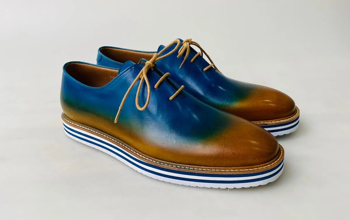 TucciPolo Newest Arrival Mens Sporty Handmade Italian Leather Oxford Blueish Beige Casual Sneaker Dress Shoes