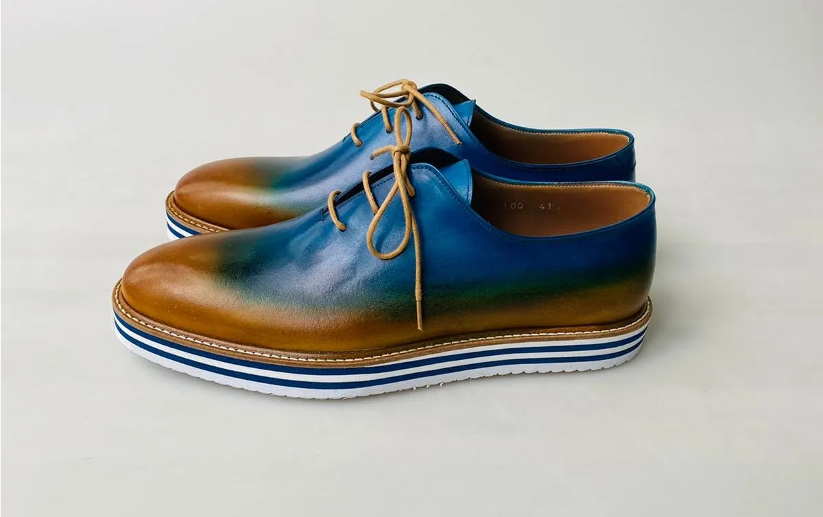 TucciPolo Newest Arrival Mens Sporty Handmade Italian Leather Oxford Blueish Beige Casual Sneaker Dress Shoes