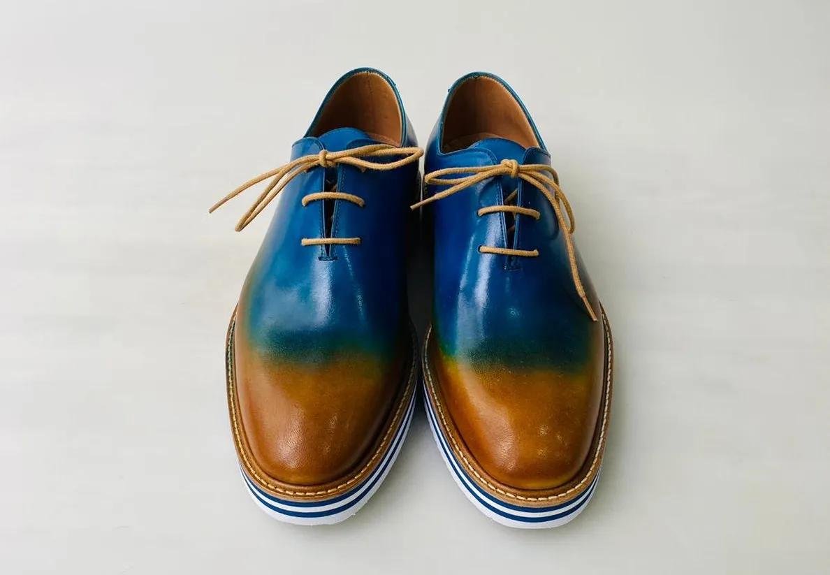 TucciPolo Newest Arrival Mens Sporty Handmade Italian Leather Oxford Blueish Beige Casual Sneaker Dress Shoes