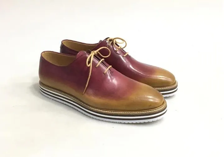 TucciPolo Newest Arrival Mens Sporty Handmade Italian Leather Oxford Burgundy Beige Casual Sneaker Dress Shoes