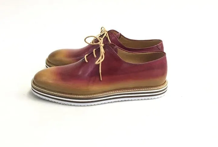 TucciPolo Newest Arrival Mens Sporty Handmade Italian Leather Oxford Burgundy Beige Casual Sneaker Dress Shoes