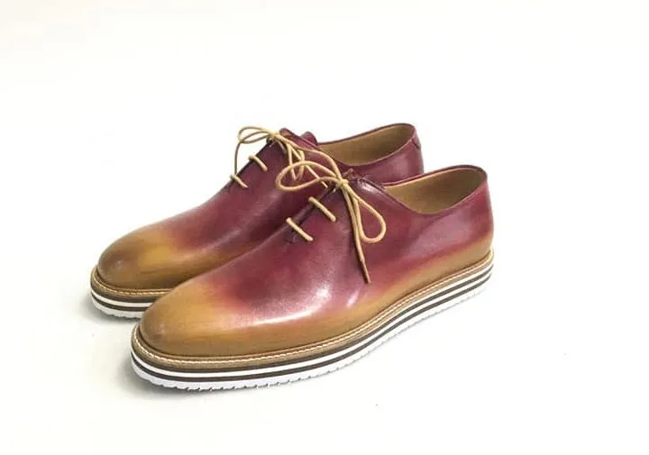 TucciPolo Newest Arrival Mens Sporty Handmade Italian Leather Oxford Burgundy Beige Casual Sneaker Dress Shoes