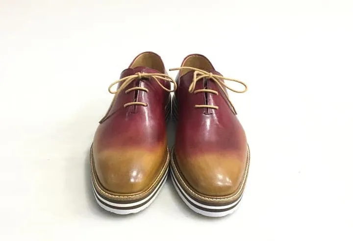 TucciPolo Newest Arrival Mens Sporty Handmade Italian Leather Oxford Burgundy Beige Casual Sneaker Dress Shoes