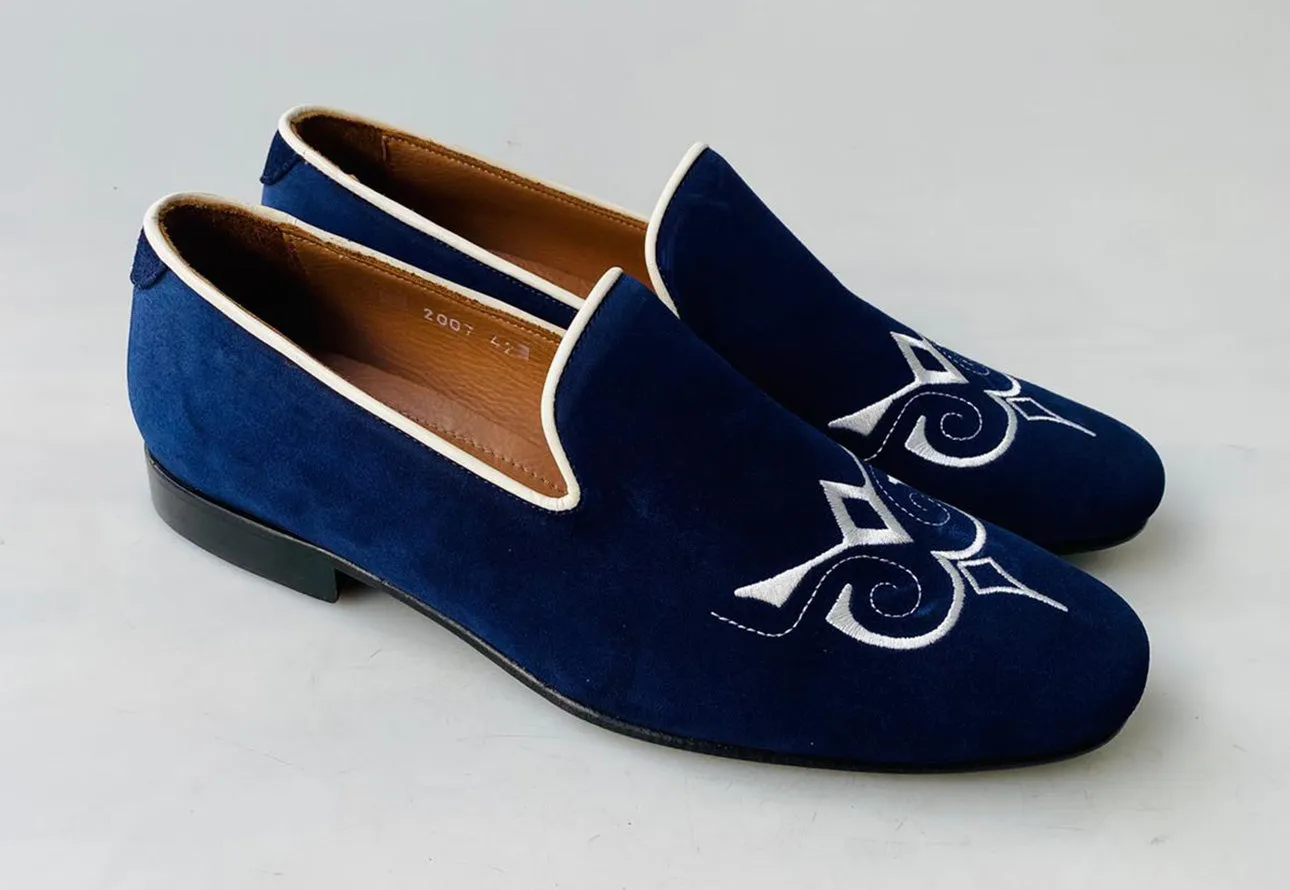 TucciPolo Premium Italian Suede Mens Luxury Blue Slip-on Slippers Loafer Shoe