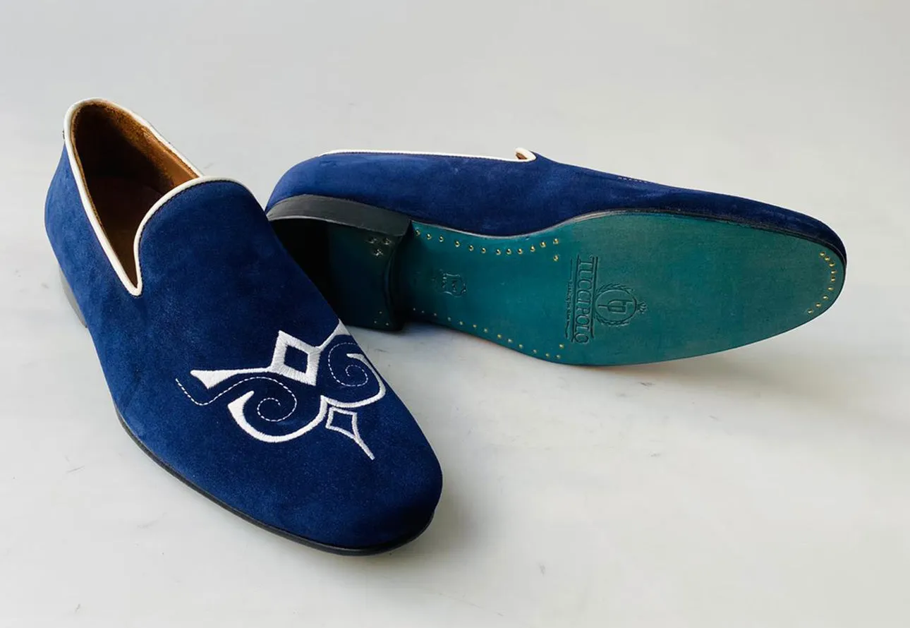 TucciPolo Premium Italian Suede Mens Luxury Blue Slip-on Slippers Loafer Shoe