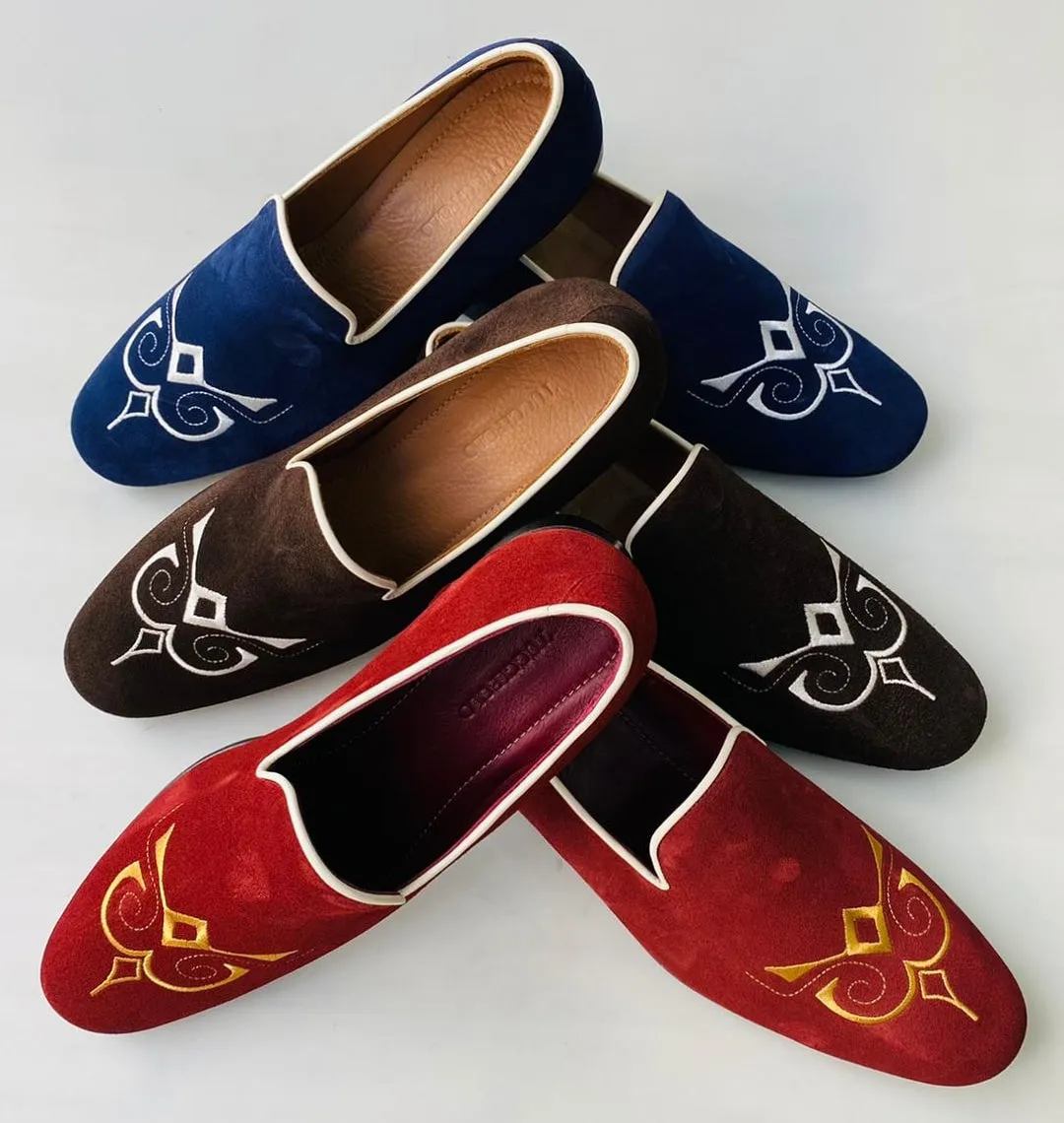 TucciPolo Premium Italian Suede Mens Luxury Red Slip-on Slippers Loafer Shoe