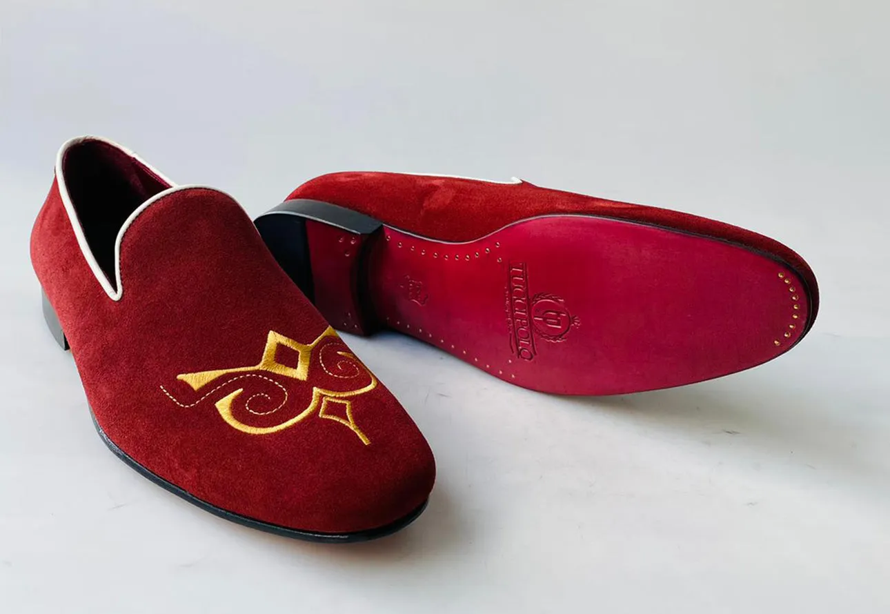 TucciPolo Premium Italian Suede Mens Luxury Red Slip-on Slippers Loafer Shoe