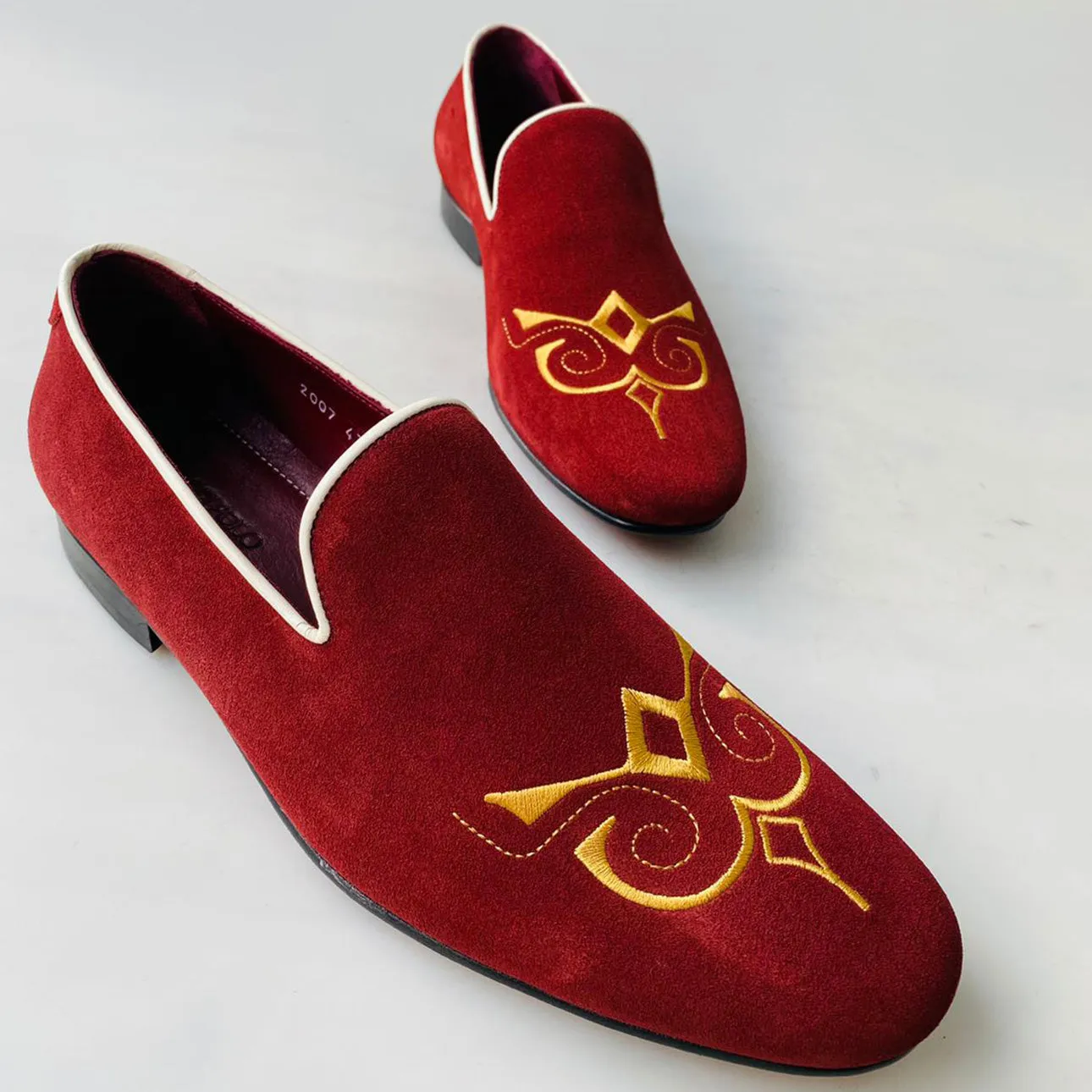TucciPolo Premium Italian Suede Mens Luxury Red Slip-on Slippers Loafer Shoe