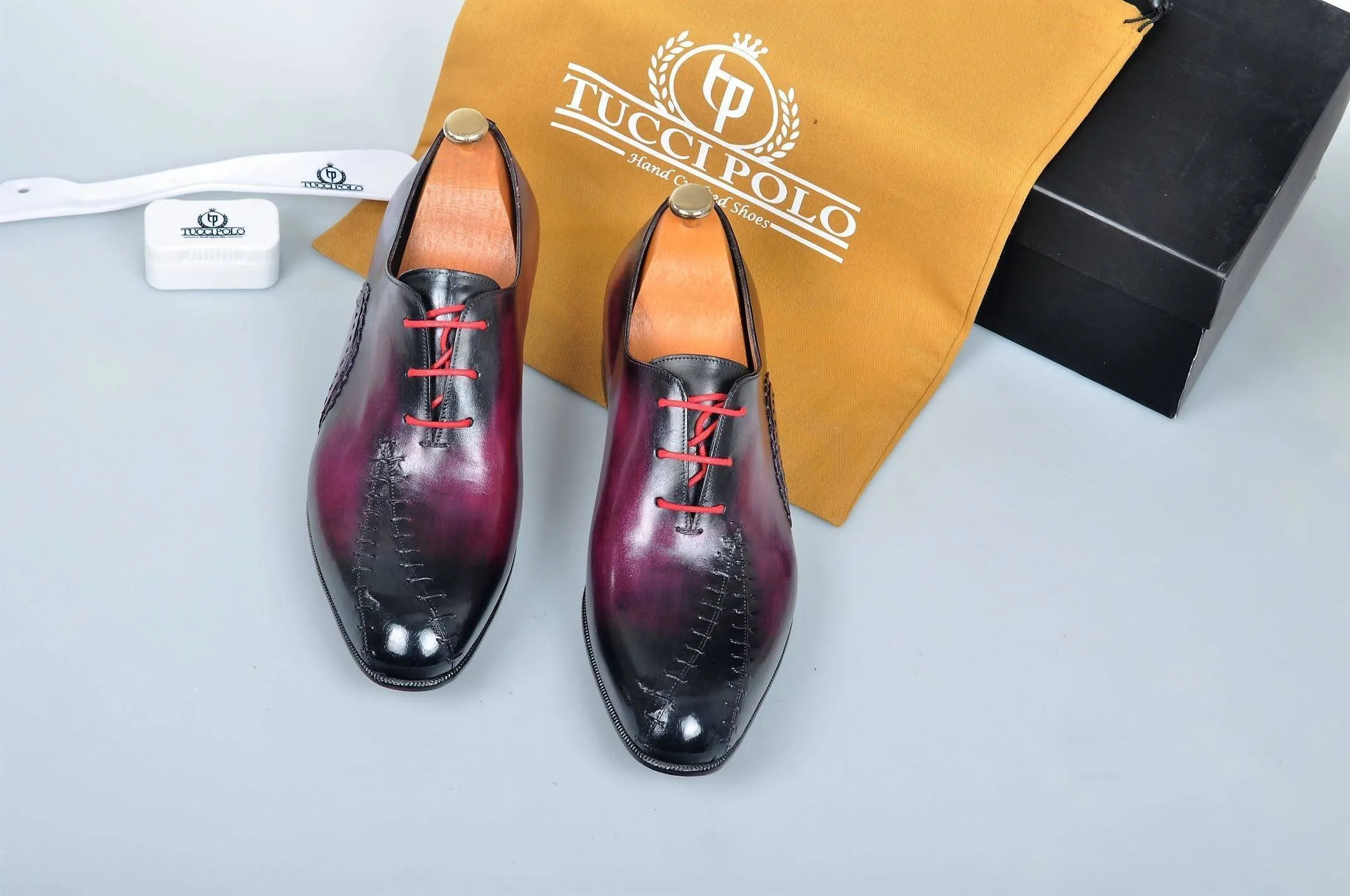 TucciPolo Prestigiously Handcrafted Burnish Purple Luxury Oxford Mens Italian Leather Shoes
