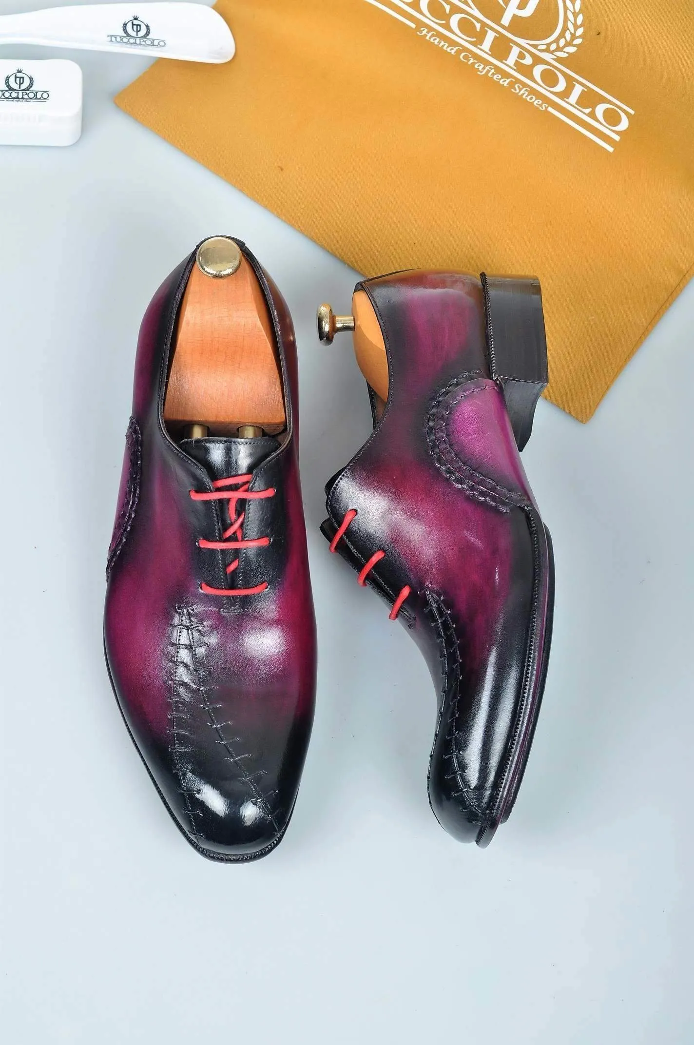 TucciPolo Prestigiously Handcrafted Burnish Purple Luxury Oxford Mens Italian Leather Shoes