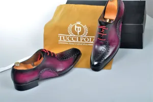 TucciPolo Prestigiously Handcrafted Burnish Purple Luxury Oxford Mens Italian Leather Shoes