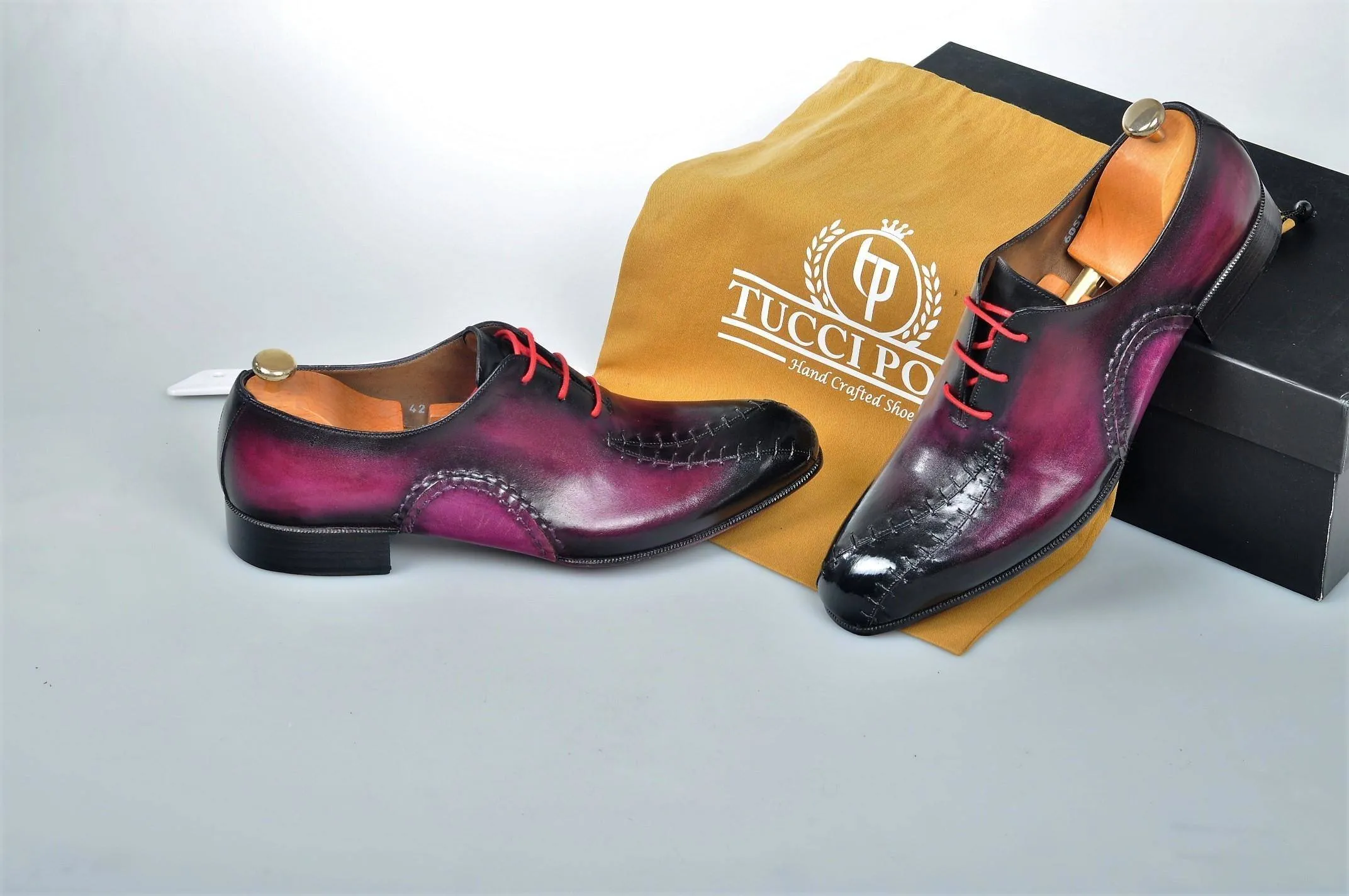 TucciPolo Prestigiously Handcrafted Burnish Purple Luxury Oxford Mens Italian Leather Shoes
