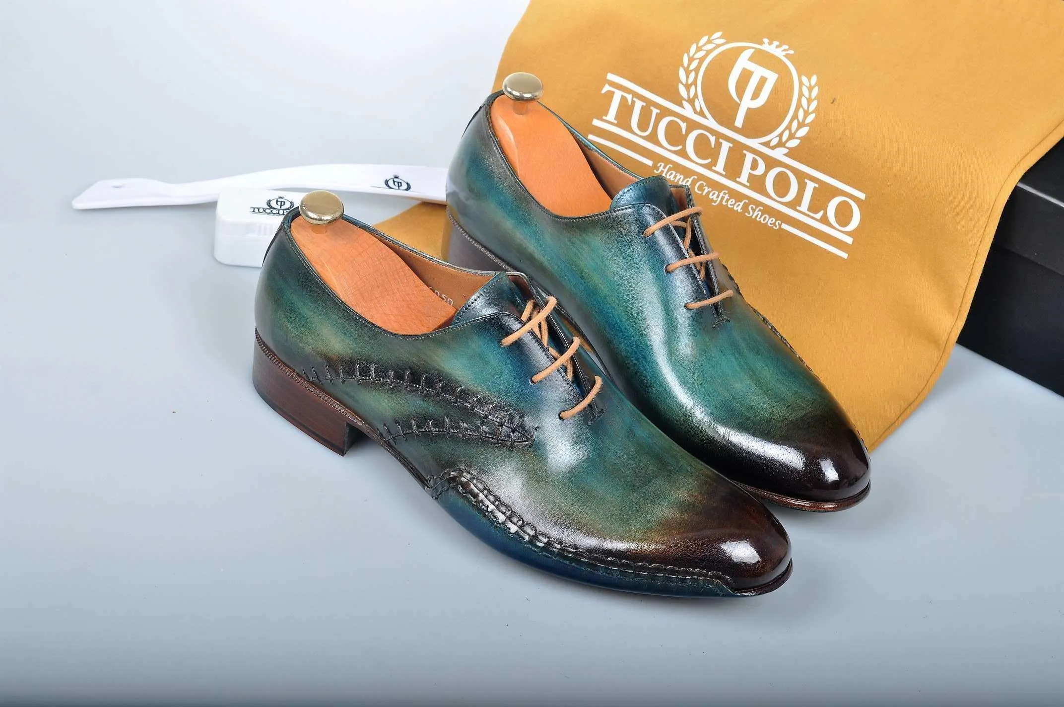 TucciPolo Prestigiously Handcrafted Burnished Greenish Brown Luxury Oxford Mens Italian Leather Shoes