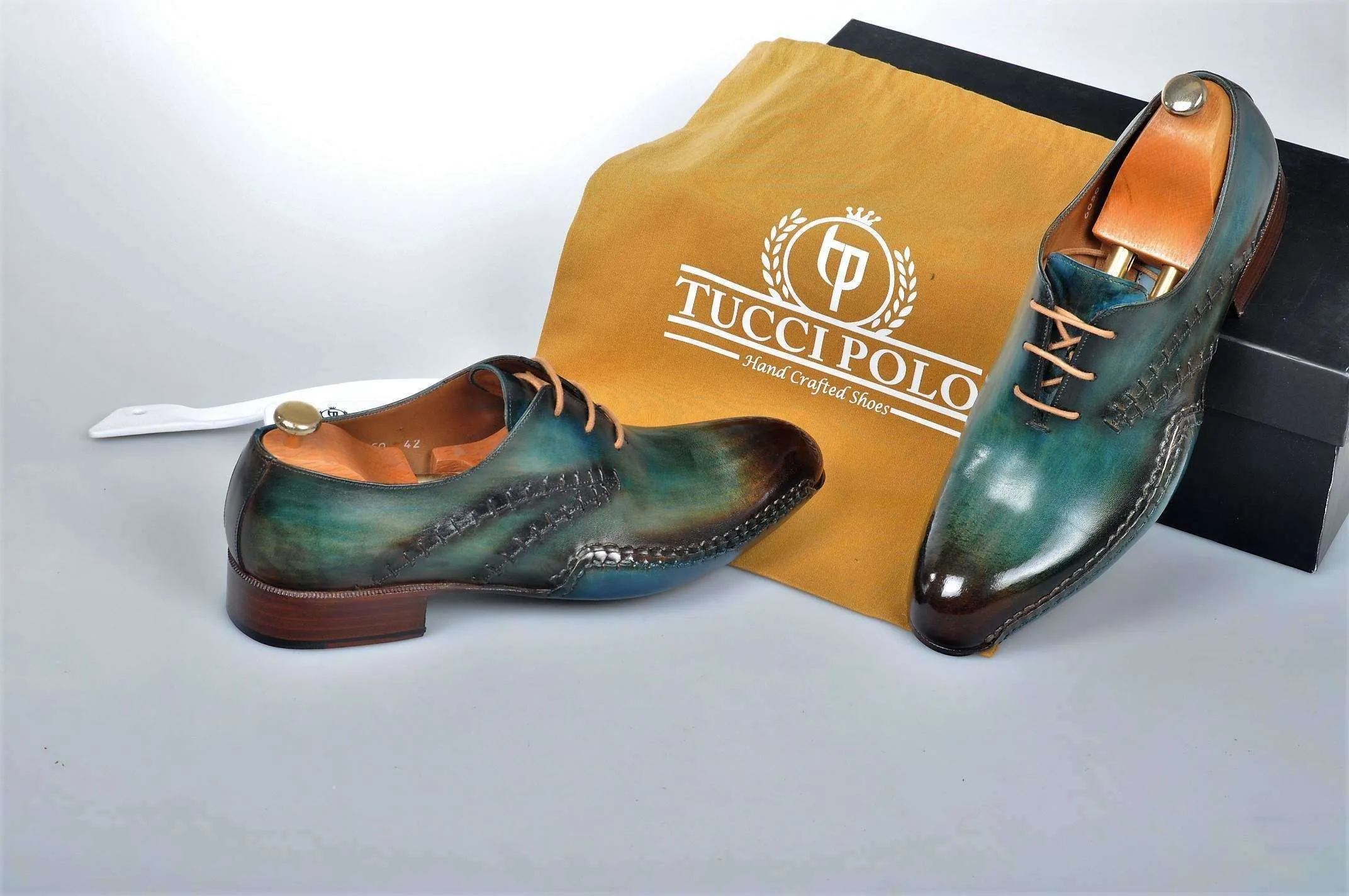 TucciPolo Prestigiously Handcrafted Burnished Greenish Brown Luxury Oxford Mens Italian Leather Shoes