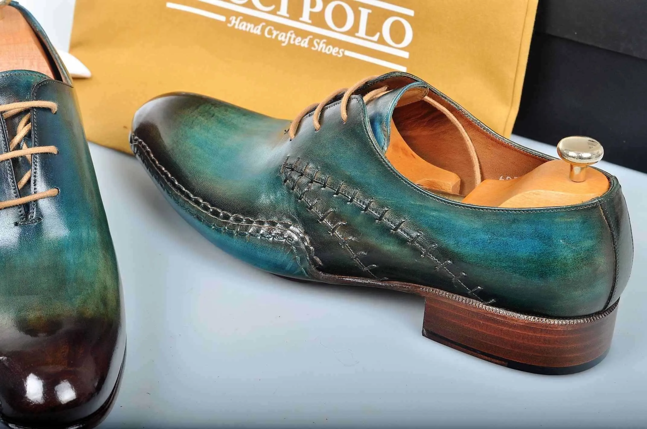 TucciPolo Prestigiously Handcrafted Burnished Greenish Brown Luxury Oxford Mens Italian Leather Shoes