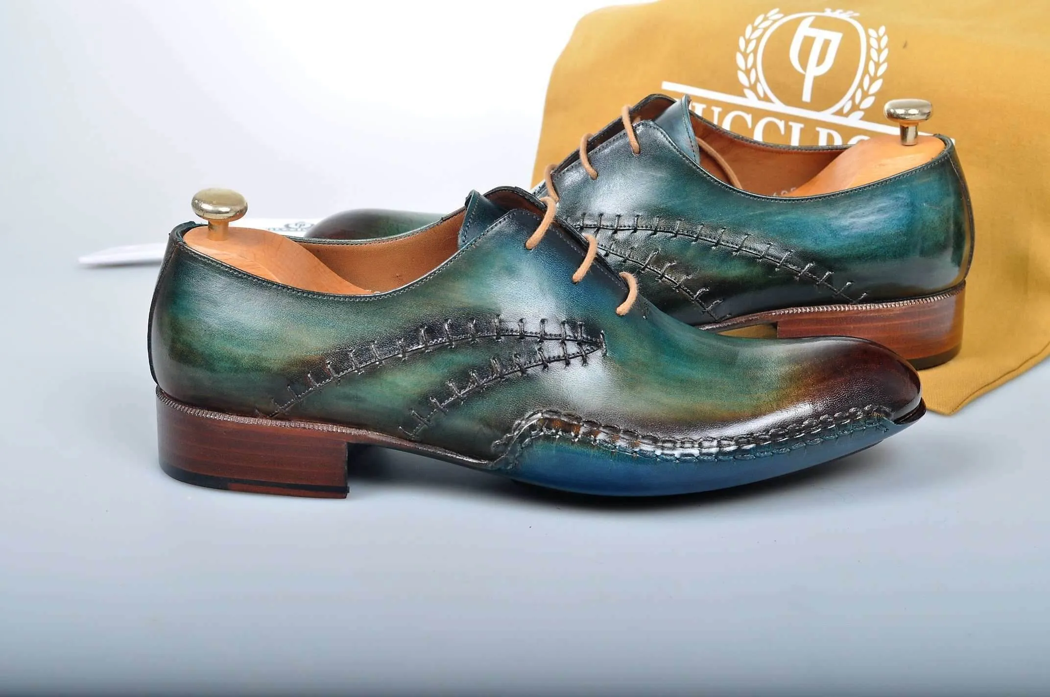 TucciPolo Prestigiously Handcrafted Burnished Greenish Brown Luxury Oxford Mens Italian Leather Shoes