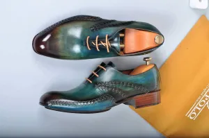 TucciPolo Prestigiously Handcrafted Burnished Greenish Brown Luxury Oxford Mens Italian Leather Shoes