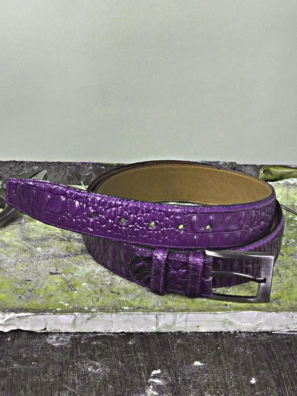 TucciPolo Purple Embossed Crocodile Mens Leather Belt