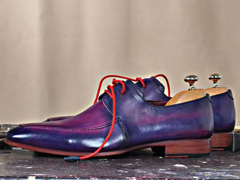 TucciPolo Ravenna Mens Lace-up Italian Leather Luxury Purple Handmade Shoe