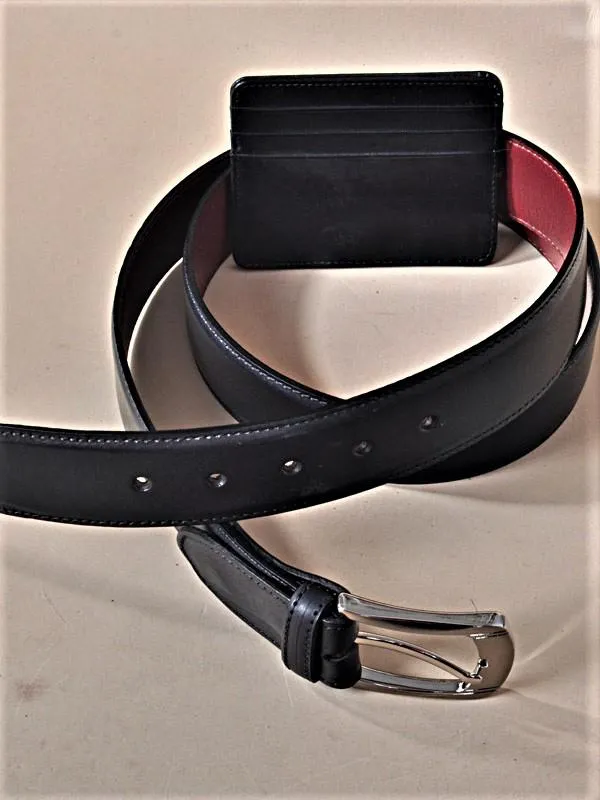 TucciPolo SET of Handmade Black Belt & Card Holder
