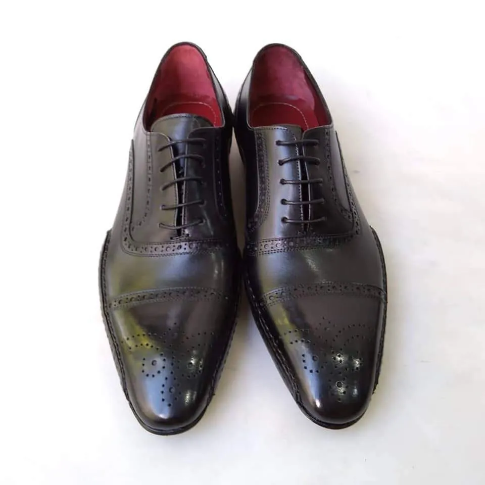 TucciPolo Special Edition Black Handcrafted Captoe Oxford Mens Luxury Italian Leather Shoes