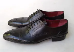 TucciPolo Special Edition Black Handcrafted Captoe Oxford Mens Luxury Italian Leather Shoes