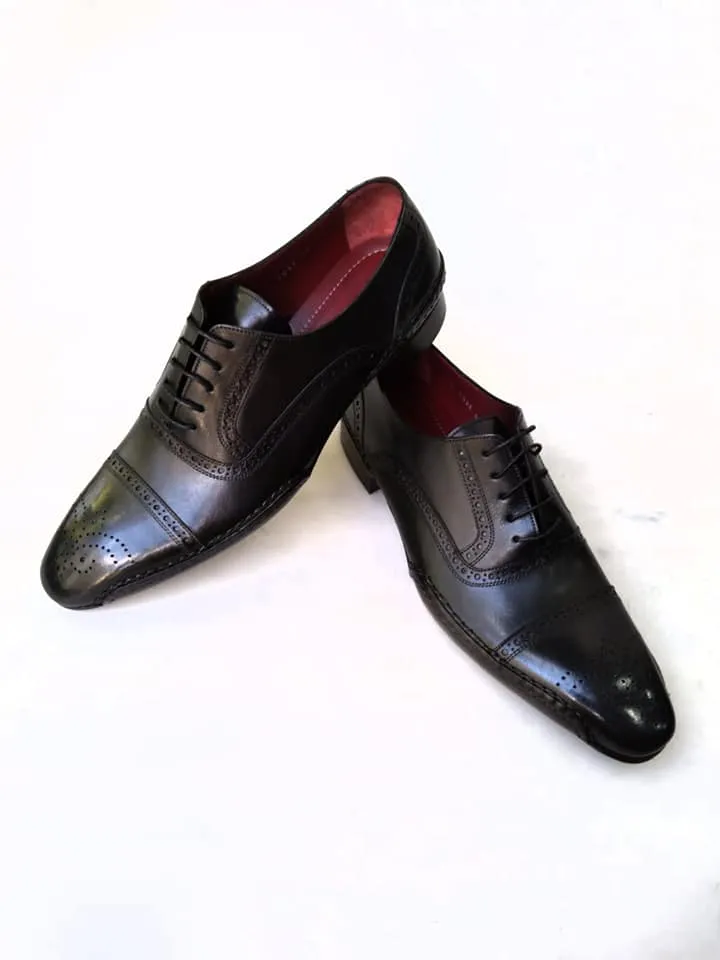 TucciPolo Special Edition Black Handcrafted Captoe Oxford Mens Luxury Italian Leather Shoes