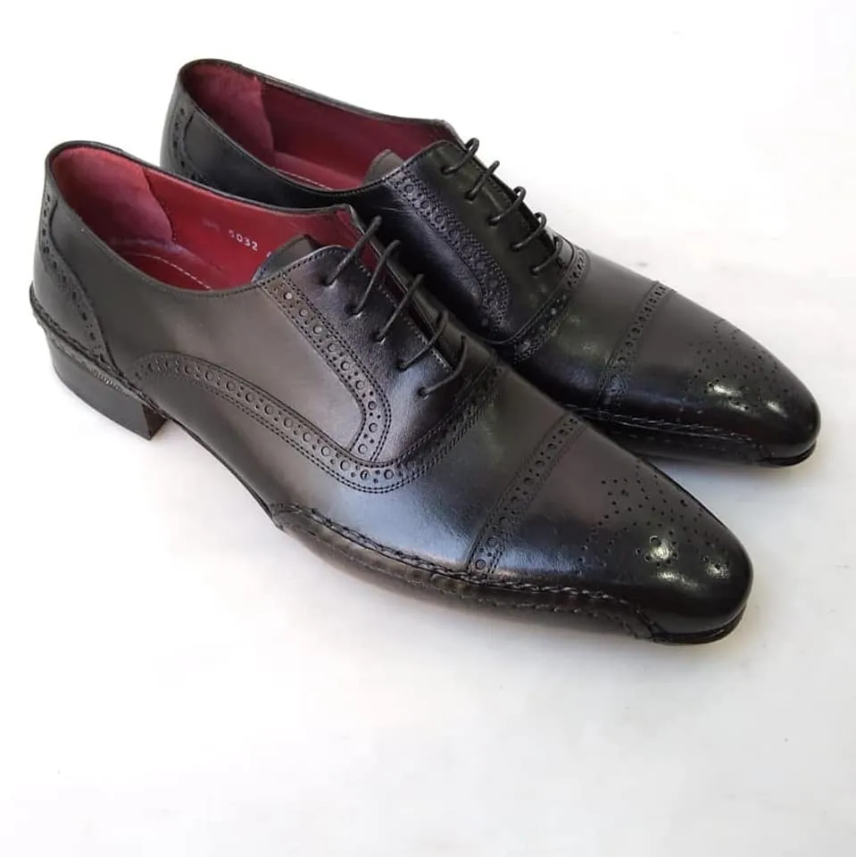 TucciPolo Special Edition Black Handcrafted Captoe Oxford Mens Luxury Italian Leather Shoes