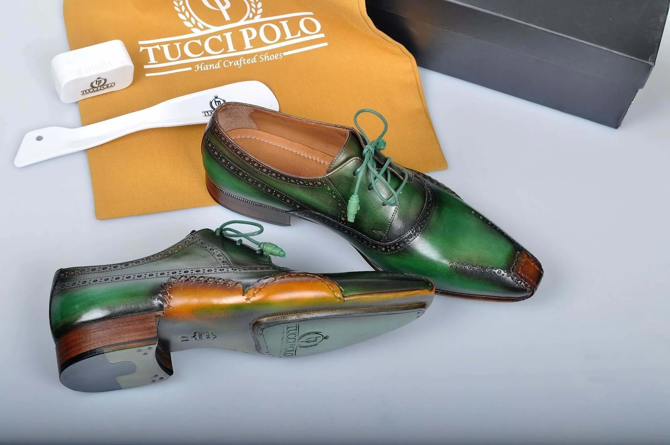 TucciPolo Special Edition Greenish Mens Prestigiously Handcrafted Luxury Italian Leather Shoes