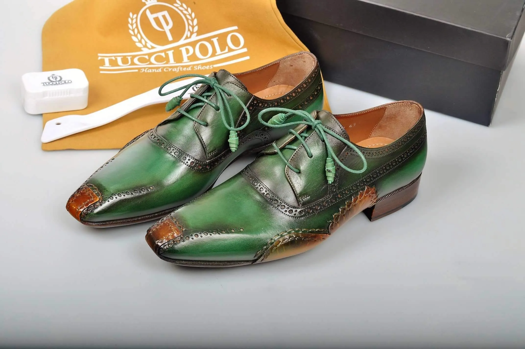 TucciPolo Special Edition Greenish Mens Prestigiously Handcrafted Luxury Italian Leather Shoes