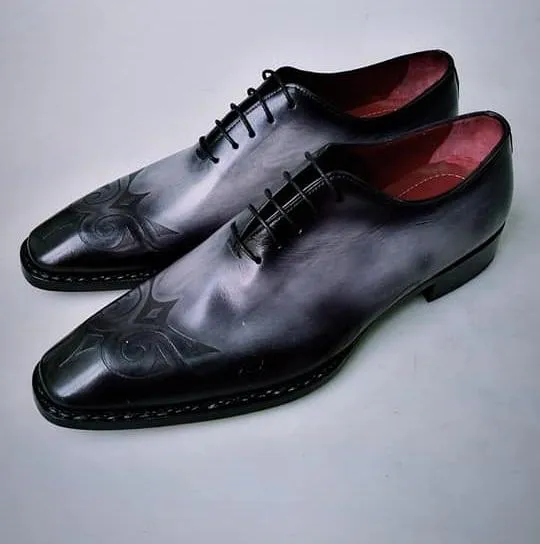 TucciPolo Special Edition Mens Handcrafted Black-Gray Oxford Italian Leather Shoe