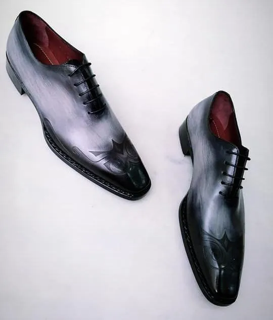 TucciPolo Special Edition Mens Handcrafted Black-Gray Oxford Italian Leather Shoe