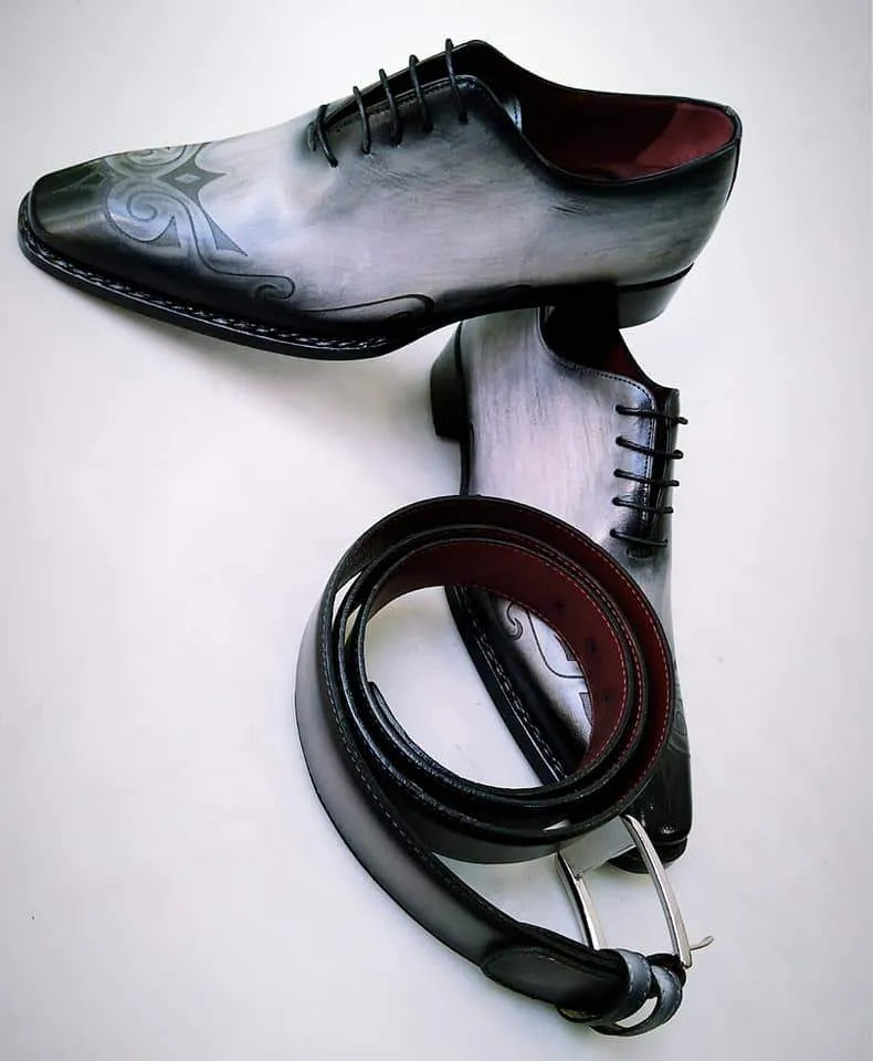 TucciPolo Special Edition Mens Handcrafted Black-Gray Oxford Italian Leather Shoe