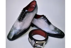 TucciPolo Special Edition Mens Handcrafted Black-Gray Oxford Italian Leather Shoe