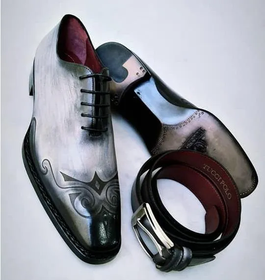 TucciPolo Special Edition Mens Handcrafted Black-Gray Oxford Italian Leather Shoe