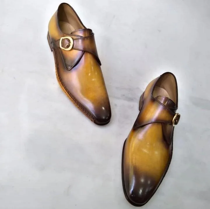 TucciPolo Special Edition Mens Prestigious Single-Buckle Designers Monkstraps Luxury Shoes