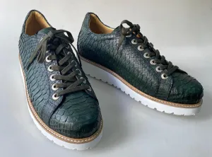 TucciPolo Special Edition Men's Sporty Handmade Green Real Python Leather Luxury Sneaker
