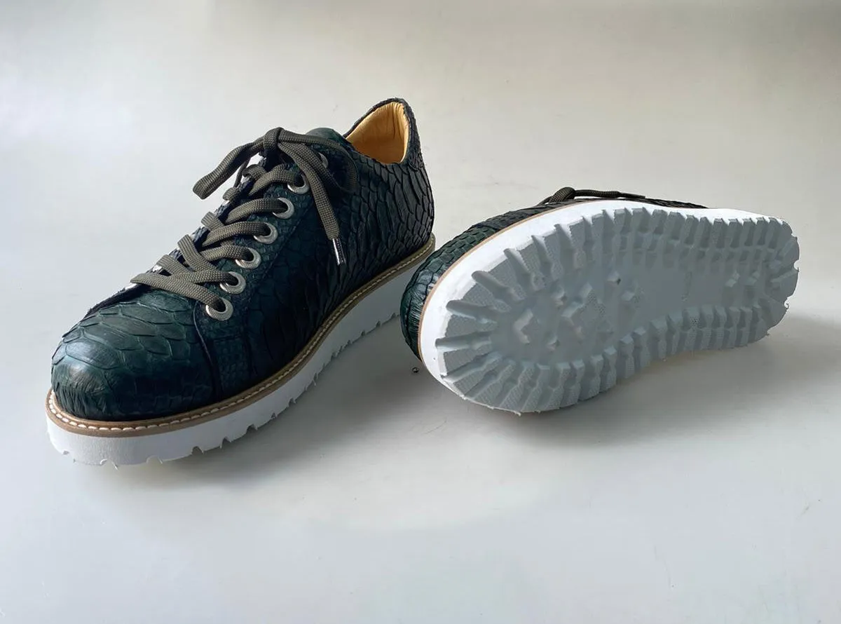 TucciPolo Special Edition Men's Sporty Handmade Green Real Python Leather Luxury Sneaker